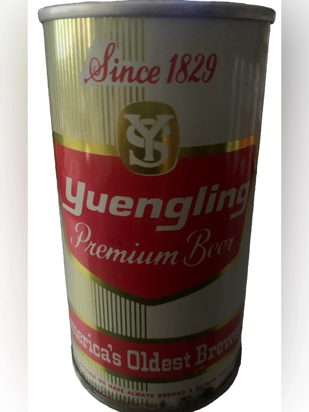 Vintage Beer Can Yuengling Premium Beer Gold Stripe Pull Tab Empty Steel Can